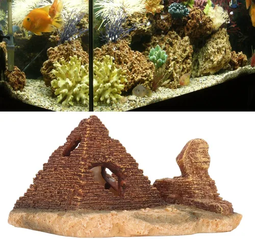 Miniatura 5 de Tyenaza Decoración de pirámide de acuario, pirámide de resina para pecera, cueva oculta para pecera, decoraciones egipcias para acuario, rocas