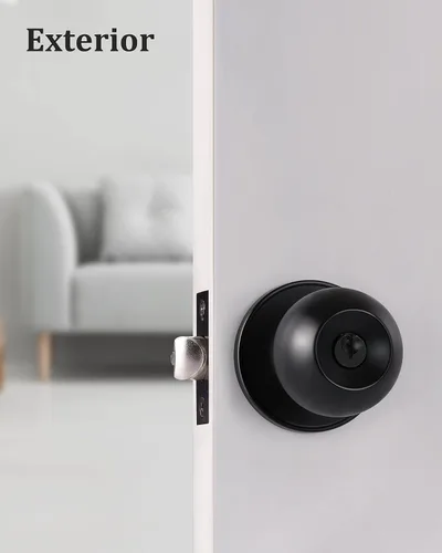 Miniatura 7 de Lanwandeng - Pomos de puerta negros mate con cerradura y llaves, picaporte de puerta interior/exterior para dormitorio o baño