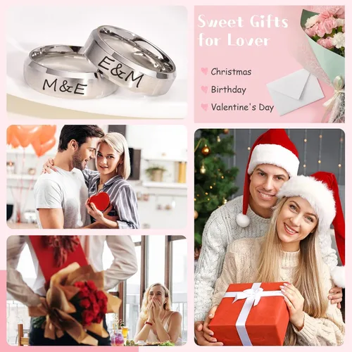 Miniatura 5 de Juego de anillos de boda negros para él y ella, anillos grabados para hombre, bandas de clase para hombres y mujeres, anillos personalizados