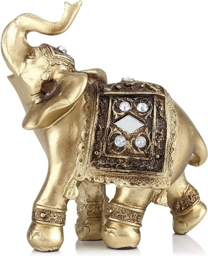 Elegante estatua dorada de elefante, escultura respetuosa con el medio ambiente, fortuna para regalos de decoración del hogar (9 x 9)