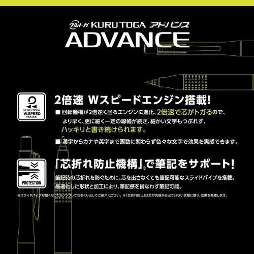 Miniatura 5 de Uni Kurutoga Advance Modelo Actualizado - Lápiz mecánico de 0.5mm, cuerpo metálico pistola (M510301P.43), negro
