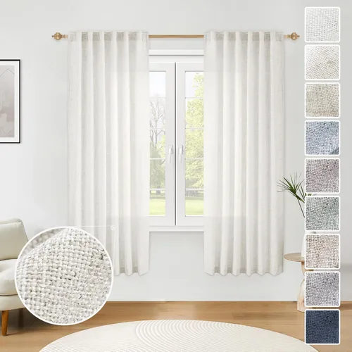 Miniatura 48 de Cortinas de lino 92 pulgadas de largo, juego de 2 paneles con bolsillo para barra, lengüeta trasera, cortinas transparentes para ventanas