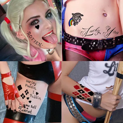 Miniatura 3 de 5 hojas de tatuajes temporales de Halloween HQ para mujeres, hombres y adultos, tatuajes de manos de cara de Joker, kit de maquillaje de Halloween