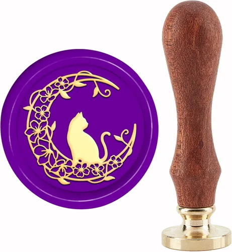 CRASPIRE Sello de cera de luna, sellos de cera de sellado de flores, para gato, 1.181 in, retro, vintage, extraíble, latón, cabeza con mango de