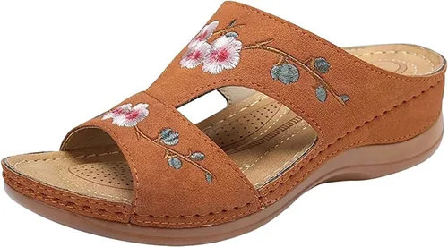 Miniatura 26 de Ladmiple Sandalias ortopédicas florales de moda 2023 con soporte de arco, zapatillas romanas casuales con puntera abierta