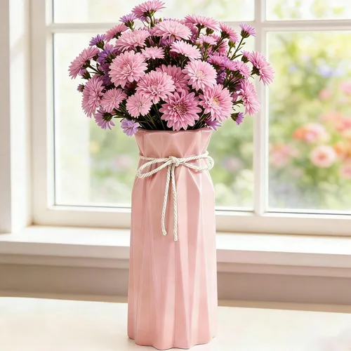 Disoza Florero de cerámica moderno para decoración del hogar para centros de mesa, color rosa, minimalista, granja, 9.5 pulgadas de alto x 3.9