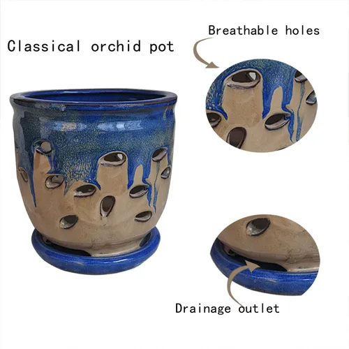 Miniatura 4 de Macetas grandes de cerámica para orquídeas con agujeros, maceta con platillo para plantas de interior, decoración del hogar, maceta redonda