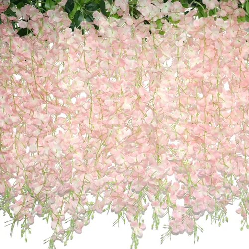 ZINHO 60 ramas de glicina colgantes de flores, guirnalda de flores artificiales de glicina rosa para boda, arco, ceremonia, fiesta, jardín, hogar,