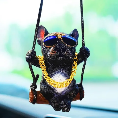 Adorno colgante de coche con diseño de perro oscilante, lindo encanto de bulldog para decorar el auto para mujeres/hombres, pequeños regalos