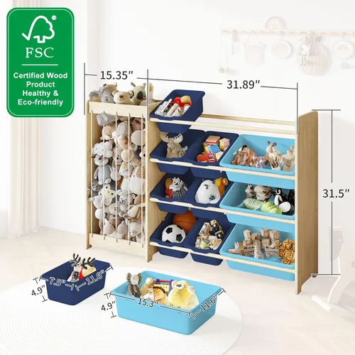 Miniatura 2 de EXPERLAM Organizador de Almacenamiento de Juguetes para Niños, 2 en 1 Almacenamiento de Animales de Peluche y Organizador de Juguetes con 12