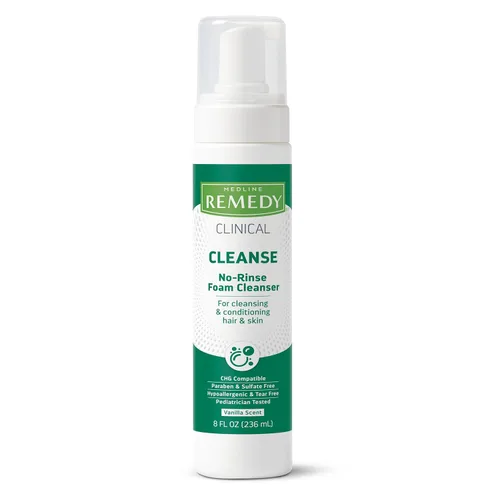 Medline Remedy Limpiador clínico de espuma sin enjuague, aroma a vainilla (8 onzas líquidas), champú sin enjuague y limpiador corporal para pieles