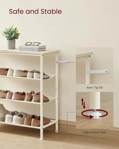 Miniatura 5 de VASAGLE - Zapatero organizador de 4 niveles para entrada y armario, con capacidad para 9-12 pares de zapatos, 3 estantes de tela, estructura