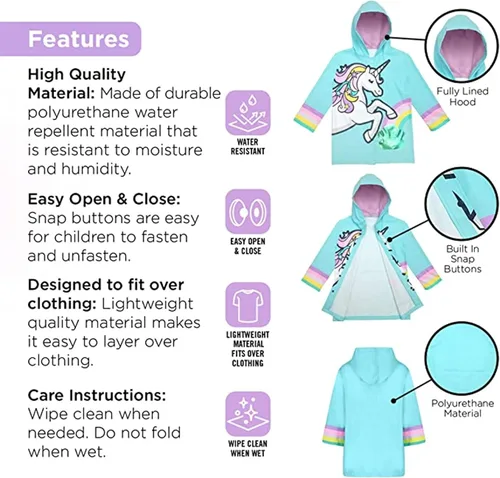 Miniatura 4 de Conjunto de paraguas para niñas y niños y abrigos de lluvia, paraguas para niños pequeños, chaqueta para niños y niñas (3-9 años)