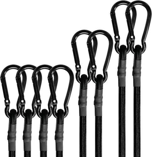 BEXSLE Cuerdas elásticas con ganchos de mosquetón resistentes, correas elásticas negras para exteriores, cuerda elástica de grado industrial fuerte
