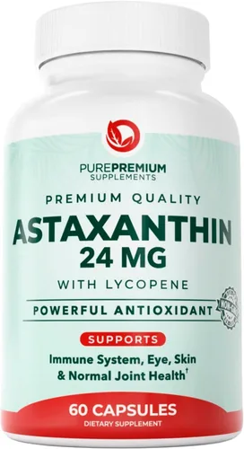 PurePremium - Suplementos de astaxantina – Astaxantina 24 mg con licopeno 50 mg Antioxidantes Suplemento para la salud de la piel y los ojos, y