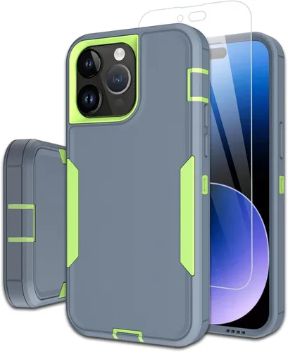 Miniatura 9 de Funda para iPhone 14 Pro Max, con protector de pantalla de vidrio templado, carcasa resistente a prueba de golpes con cubierta de puerto de carga