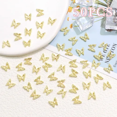 Miniatura 4 de RODAKY 50 dijes de mariposa para uñas, aleación 3D, mariposas, gemas de metal dorado para uñas, decoración de uñas brillantes para mujeres, diseño