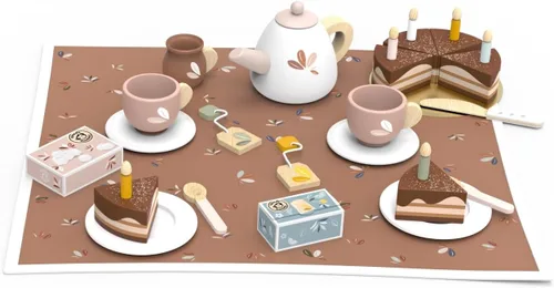 Miniatura 3 de SPEEDY MONKEY Juego de té de cumpleaños para niños – Juego de té y comida de juguete de madera FSC para jugar a las casitas con tetera, tazas