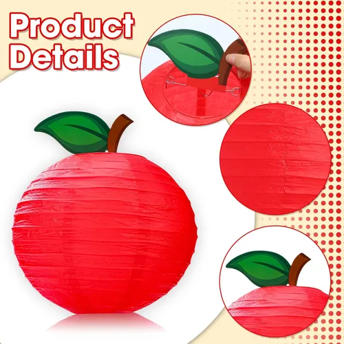 Miniatura 4 de Retisee 12 Piezas Faroles de Papel en Forma de Manzana Roja de 10 Pulgadas Decoración de Aula Decoración Colgante de Regreso a la Escuela
