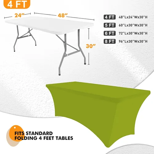 Miniatura 2 de SEPARO Paquete de 2 Cubiertas de Mesa Verdes de 4 Pies Mantel Rectangular Ajustado Tela Elástica Mantel de 4 pies Sin Arrugas para Fiestas Ferias
