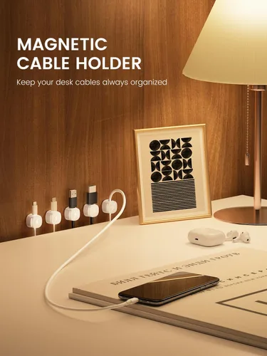 Miniatura 4 de Clips magnéticos para cables [bloqueo 1s], organizador de cables adhesivos para mesita de noche, paquete de 6 clips de gestión de cables