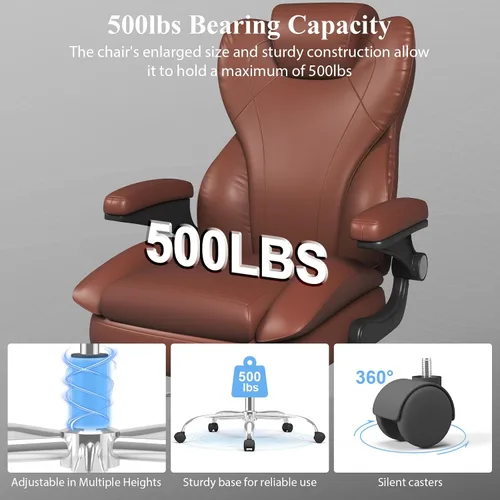Miniatura 8 de Silla de escritorio de oficina, silla de oficina ejecutiva de cuero, silla de escritorio ergonómica de respaldo alto con brazos abatibles Marrón