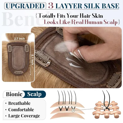 Miniatura 4 de Benehair Peluca de cabello con clip con flequillo, peluca secreta de cabello 100% humano, postizo superior con flecos, peluca de repuesto