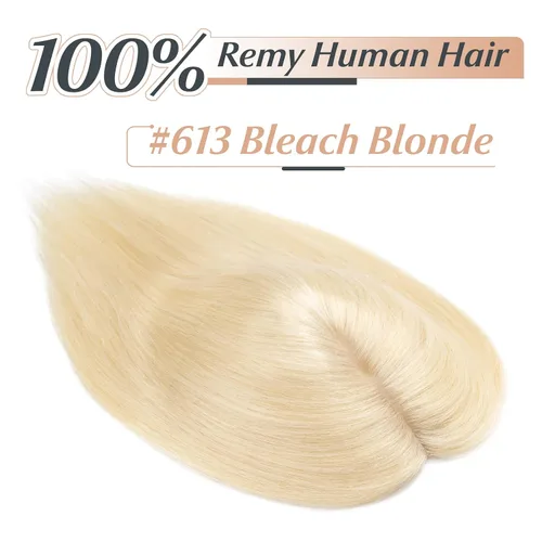 Miniatura 2 de Toppers de cabello humano con clip de 6 pulgadas, cabello lacio para pérdida de cabello, cubierta de cabello fino, cabello gris, rubio ceniza #613