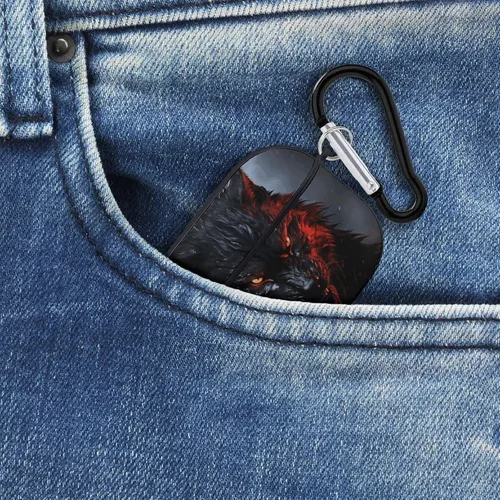 Miniatura 8 de Funda para auriculares con diseño de lobo negro grande con ojos rojos para AirPods Pro de 2ª generación con llavero, funda protectora rígida a