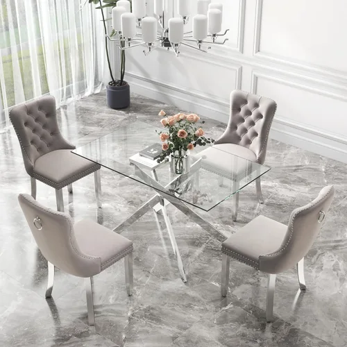 Miniatura 74 de Juego de comedor de 3 piezas con superficie de vidrio transparente, juego de comedor cuadrado minimalista moderno de 36'', juego de mesa de cocina