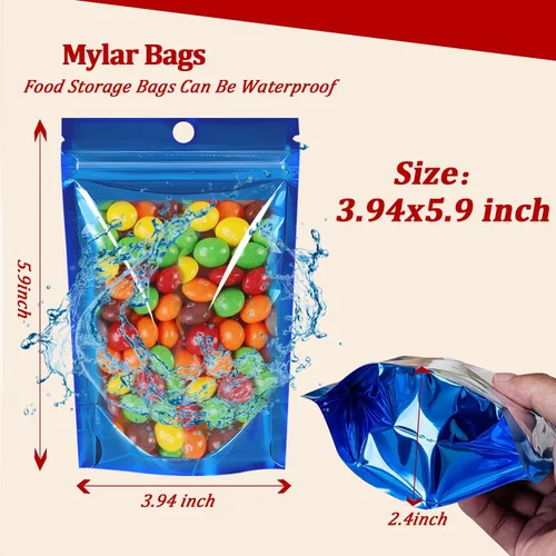 Miniatura 3 de Paquete de 100 bolsas de Mylar a prueba de olores con cremallera resellable y ventana transparente, bolsas de papel de aluminio a prueba de olores