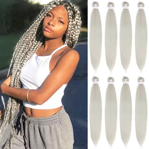 Miniatura 65 de Alrence Cabello estirado para hacer trenzas, trenza larga de 30 pulgadas, 8 paquetes, extensiones profesionales de trenzado de cabello sintético, 1b#