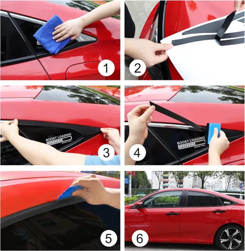 Miniatura 6 de TOMALL Calcomanías de vinilo para borde de ventana de automóvil compatibles with Honda 10th Civic 2016 2017 2018 2019 2020 2021 Accesorios de Negro
