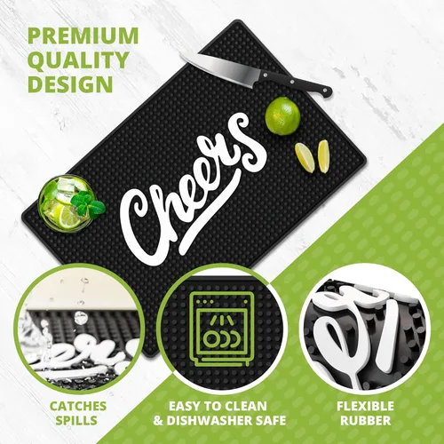 Miniatura 2 de Tapete Premium Cheers para Bar Casero - Tapetes de Goma Grandes de 18"x12" para Encimera - Tapete Antideslizante para Bartender - Tapete