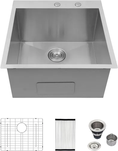 Miniatura 38 de Logmey Fregadero de cocina negro 33x22 empotrable, estación de trabajo de fregadero de cocina, SUS304 calibre 16 acero inoxidable, tazón individual