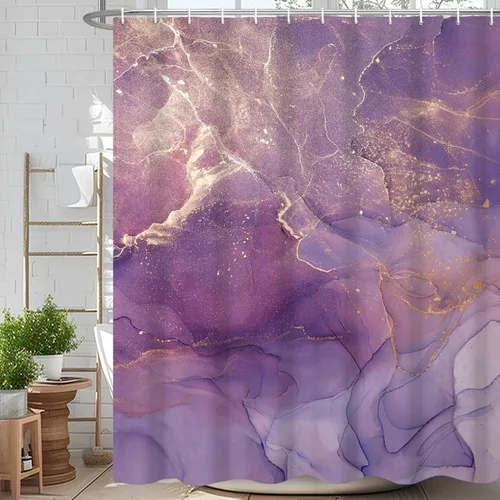 Miniatura 83 de Cortina de ducha abstracta de mármol negro gris y dorado con grietas, cortina de baño moderna ombre impresa, cortina impermeable y lavable de tela