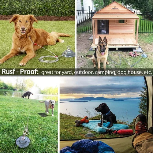 Miniatura 7 de Anclaje giratorio de 360° para perro de Cable y Estaca, Cuerda de 20 pies y Estaca a prueba de óxido para perro Pequeño, Mediano y Grande, perfecto