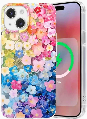 Miniatura 10 de I-MGAE-IN-AR Funda compacta para iPhone 13 Pro, diseño colorido de flores iridiscentes, protección de grado militar a prueba de golpes, funda
