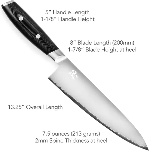 Miniatura 4 de Yaxell Mon - Cuchillo de chef de 8 pulgadas, fabricado en Japón, Gyuto de acero inoxidable VG10 con mango de micarta