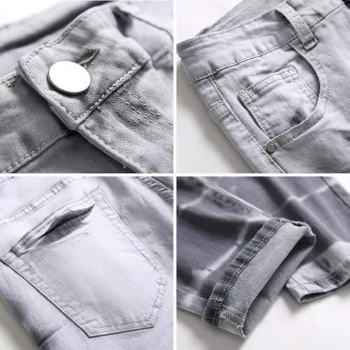 Miniatura 4 de ZEESEN Jeans rasgados para hombre, ajustados, ajuste regular, pierna cónica, desgastados, pantalones de mezclilla para hombre con agujero