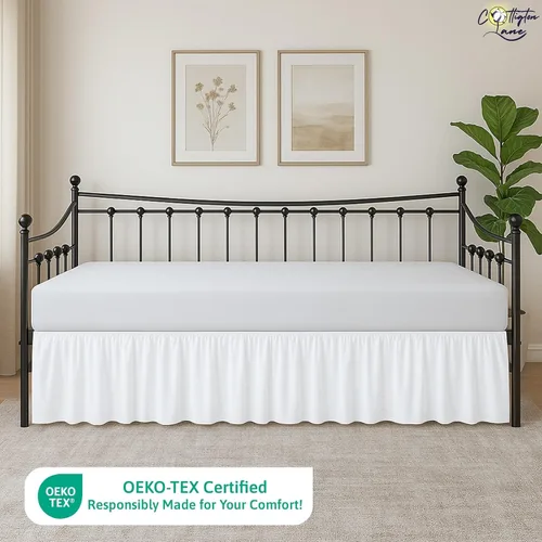 Miniatura 4 de Cottington Lane Falda para Cama Nido con Esquinas Divididas Tamaño Individual Falda de Cama con Volantes Fruncidos Recolectores de Polvo Caída de 16