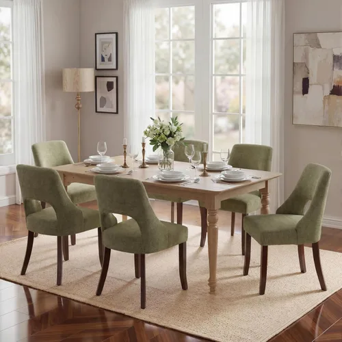 Miniatura 16 de UVV Juego de 2 sillas de comedor de madera, sillas de comedor modernas de mediados de siglo tapizadas en tela para cocina y comedor, silla de cena