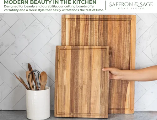 Miniatura 7 de Tabla de cortar de madera extra grande de azafrán y salvia, 23 x 17 x 1.5 pulgadas, tablas de cortar de madera de acacia para uso en cocina