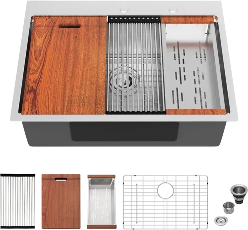 Miniatura 30 de Mocoloo Fregadero de barra de 13 pulgadas con caída en la parte superior, fregadero de cocina pequeño de acero inoxidable T304 de 13 x 15 pulgadas