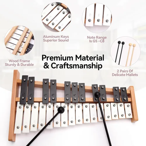 Miniatura 4 de Heuyrao Xilófono Glockenspiel plegable de 27 notas, instrumento de percusión de madera con 4 mazos y bolsa de transporte, para adultos