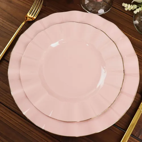 Miniatura 162 de Tableclothsfactory Paquete de 10 platos redondos de plástico negro de 6 pulgadas para ensalada de postre, platos desechables con borde ondulado