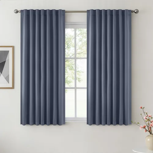 Miniatura 23 de ANRODUO Juego de 2 cortinas con bloqueo de luz del 99%, cortinas de 84 pulgadas de largo, cortinas negras para dormitorio, cortinas con aislamiento