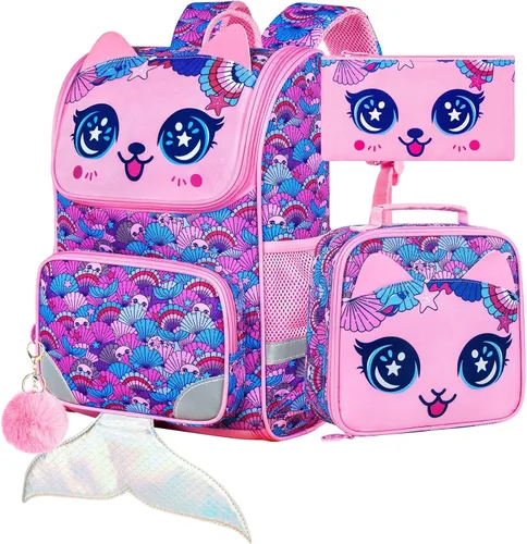 Miniatura 24 de KLFVB Mochila de 3 piezas para niñas y niños, bolsa de libros de dinosaurio de unicornio de 15 pulgadas con lonchera, bolsa escolar preescolar