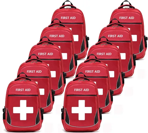 Miniatura 8 de Bolsa de primeros auxilios vacía roja bolsa médica de emergencia para primeros auxilios, mochilas de trauma con múltiples bolsillos para viajes, rojo