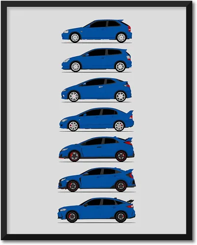 Miniatura 14 de Custom Car Posters Póster hecho a mano compatible con Honda Civic Type-R Generations e impresión de Civic Type R